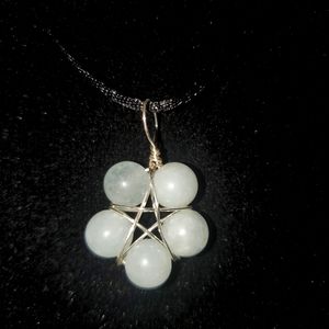 Aquamarine Flower Star Wire Wrapped Necklace Handcrafted